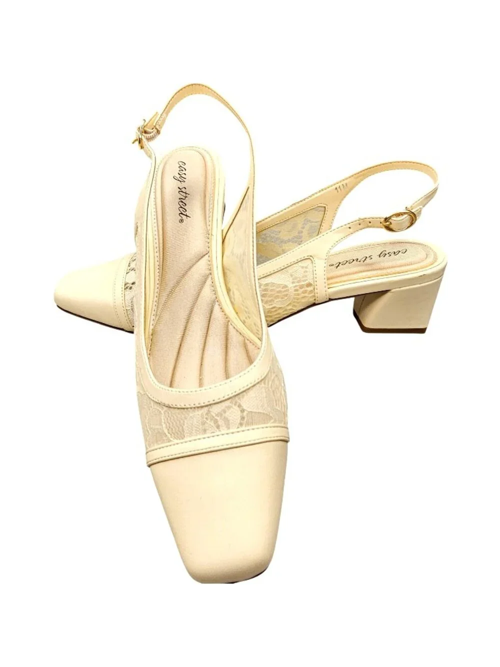 Woman's Easy Spirit whimsy lace sheer floral square toe block heel platform pump